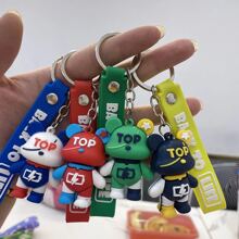 1pc Cute Silicone Blue Color Bear Decor Key Ring For Daily Decoration