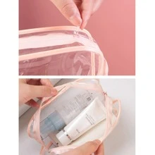 3pcs Travel PVC Cosmetic Bags, Women Transparent Toiletry Bags, Zipper Makeup Bags Organizer Bath Wash Make Up Tote Toiletry Bags Summer Travel Essentials For Beach Vacation Holiday School Supplies Dorm Essentials Back To School - Pink - View 8
