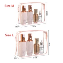 3pcs Travel PVC Cosmetic Bags, Women Transparent Toiletry Bags, Zipper Makeup Bags Organizer Bath Wash Make Up Tote Toiletry Bags Summer Travel Essentials For Beach Vacation Holiday School Supplies Dorm Essentials Back To School - Pink - View 5