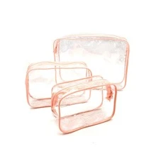 3pcs Travel PVC Cosmetic Bags, Women Transparent Toiletry Bags, Zipper Makeup Bags Organizer Bath Wash Make Up Tote Toiletry Bags Summer Travel Essentials For Beach Vacation Holiday School Supplies Dorm Essentials Back To School - Pink - View 10