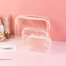 3pcs Travel PVC Cosmetic Bags, Women Transparent Toiletry Bags, Zipper Makeup Bags Organizer Bath Wash Make Up Tote Toiletry Bags Summer Travel Essentials For Beach Vacation Holiday School Supplies Dorm Essentials Back To School - Pink - View 6