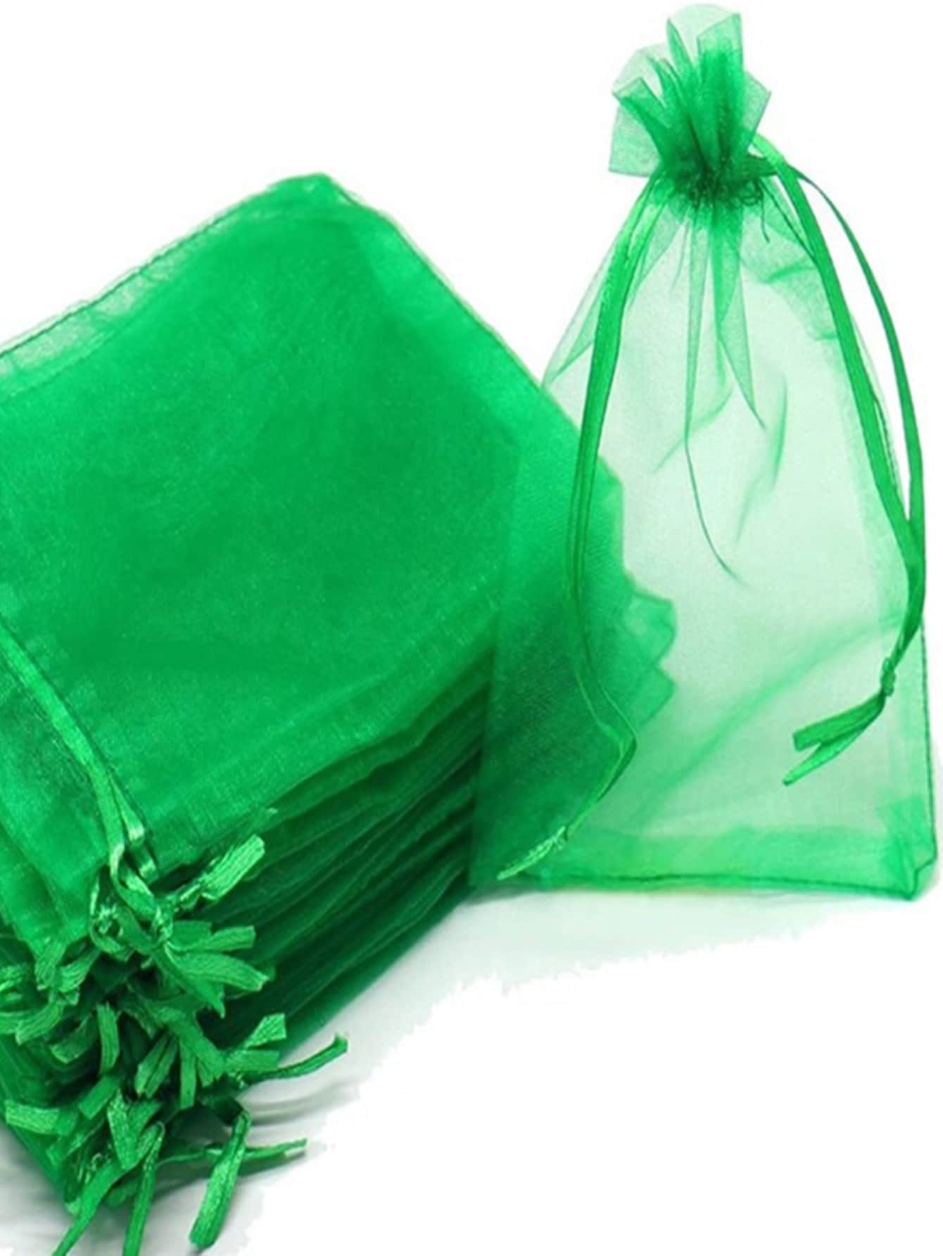 100入組/套8x11cm歐根紗包製成的網紗歐根紗材料帶正方形和雙抽繩,方便適用於糖果,首飾類,化妝品,小禮品包裝 - 綠色 - 查看 1