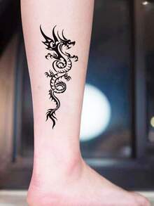 2 piezas/set Etiqueta engomada del tatuaje temporal fénix & en forma de dragón adecuado para de parejas usar - Negro - Ver 5