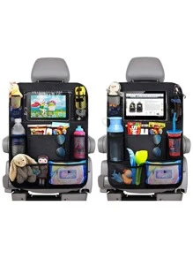 Organizador Protector para Asiento Trasero Coche, a Prueba de Patadas e Impermeable, Bolsa de Almacenamiento con 8 Bolsillos, Poliéster 600D, para Juguetes y Viajes (Negro)