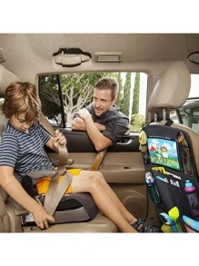 Organizador Protector para Asiento Trasero Coche, a Prueba de Patadas e Impermeable, Bolsa de Almacenamiento con 8 Bolsillos, Poliéster 600D, para Juguetes y Viajes (Negro)