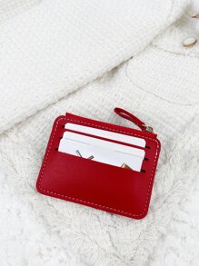 SOUTHLAND&KANGAROO Color Block Alphabet Pattern Pu Leather Portable Zipper Fashion Card Case Coin Purse Short Wallet Gift Accessories Present Gifts For Teachers Purse Card Holder Card Holder Wallet Business Card Holder Credit Card Holder Card Holder Women For Women Mini Wallet Card Wallet - Red - View 3