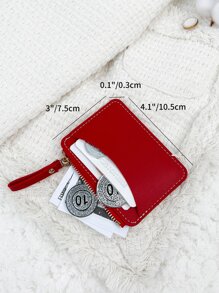 SOUTHLAND&KANGAROO Color Block Alphabet Pattern Pu Leather Portable Zipper Fashion Card Case Coin Purse Short Wallet Gift Accessories Present Gifts For Teachers Purse Card Holder Card Holder Wallet Business Card Holder Credit Card Holder Card Holder Women For Women Mini Wallet Card Wallet - Red - View 4