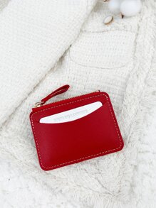 SOUTHLAND&KANGAROO Color Block Alphabet Pattern Pu Leather Portable Zipper Fashion Card Case Coin Purse Short Wallet Gift Accessories Present Gifts For Teachers Purse Card Holder Card Holder Wallet Business Card Holder Credit Card Holder Card Holder Women For Women Mini Wallet Card Wallet - Red - View 2