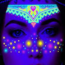 8 piezas Pegatina tatuaje creativo multicolor brillante en oscuro temporario cara & con mariposa - impermeable & adecuado para festival de música - Multicolor - Ver 2