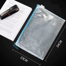 Pasta De Arquivo Plástico Documento Executiva Escolar Transparente Com Zíper Resistente Á Água Tamanho Grande Folha A4 material escolar material escola papelaria - Azul - Visão 2