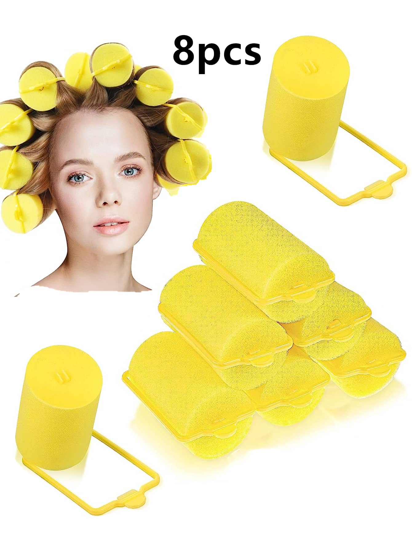 8 Pieces Sponge Hair Rollers Large Soft Foam Hair Styling Curlers 40 Mm Large Size Hairdressing Curlers For Women And Kids - Yellow - View 1