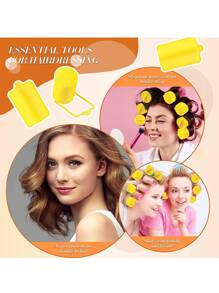 8 Pieces Sponge Hair Rollers Large Soft Foam Hair Styling Curlers 40 Mm Large Size Hairdressing Curlers For Women And Kids - Yellow - View 3