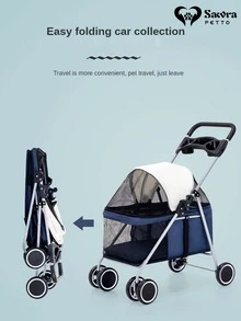 Carreola baja plegable para mascotas carro para gato y perro - Rosa - Ver 2