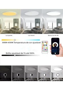 Plafon Led Casa Inteligente RGB Smart Wi-fi Painel Embutir Sobrepor APP - Branco - Visão 5