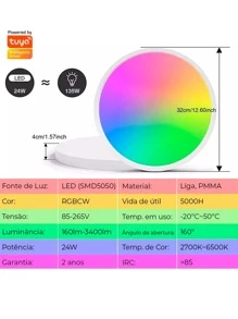 Plafon Led Casa Inteligente RGB Smart Wi-fi Painel Embutir Sobrepor APP - Branco - Visão 3