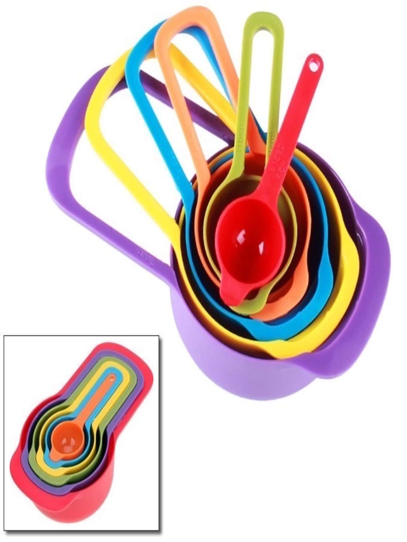 Kit Medidores de Cozinha Coloridos Encaixáveis – 6 Peças, Copos e Colheres de Medida em Plástico Resistente - Multicolorido - Visão 1