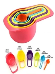 Kit Medidores de Cozinha Coloridos Encaixáveis – 6 Peças, Copos e Colheres de Medida em Plástico Resistente - Multicolorido - Visão 2