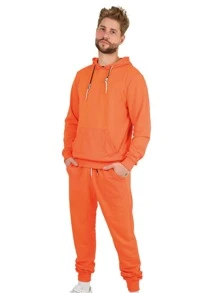 Conjunto deportivo de estilo novio para hombres - Sudadera y pantalones de felpa, pantalones ligeros, transpirables y cómodos de estilo casual - TALINO - Naranja - Ver 1
