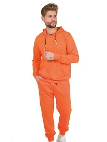 Conjunto deportivo de estilo novio para hombres - Sudadera y pantalones de felpa, pantalones ligeros, transpirables y cómodos de estilo casual - TALINO - Naranja - Ver 2