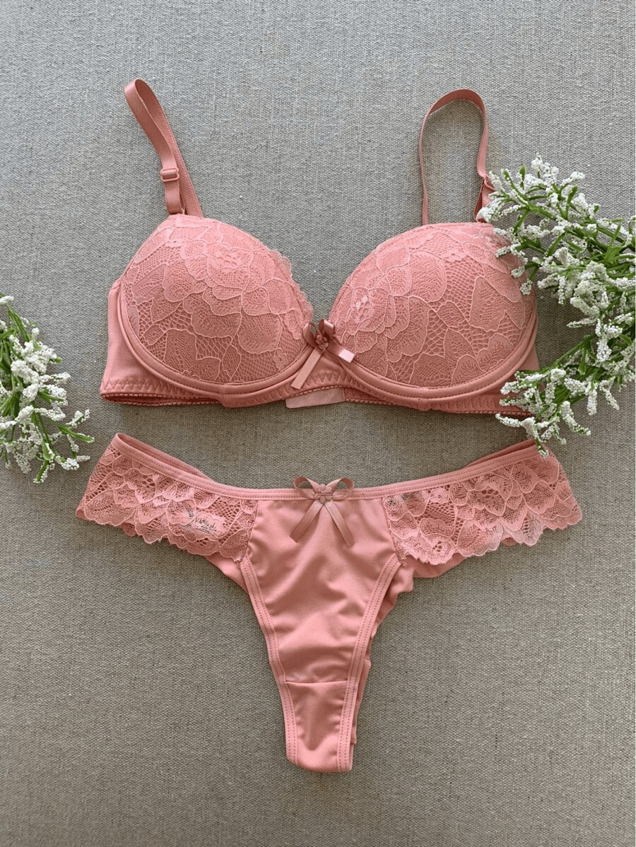 Women Bra & Panty Sets - 乾枯玫瑰色 - 查看 1