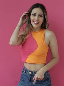KEMERLING STUDIO Set De 2 Pïezas Crop Top Ajustado Bicolor Tejido Sin Mangas Tejido Acanalado Casual De Mujer - Multicolor - Ver 4