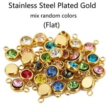 5pcs/10pcs Stainless Steel Plated Gold Colorful Rhinestones Decor Gemstone Charms Round Beads Birthstone Pendants For Diy Necklace/Bracelet/Key Chains Decoration Jewelry Findings Making
