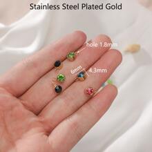 5pcs/10pcs Stainless Steel Plated Gold Colorful Rhinestones Decor Gemstone Charms Round Beads Birthstone Pendants For Diy Necklace/Bracelet/Key Chains Decoration Jewelry Findings Making