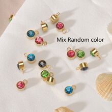 5pcs/10pcs Stainless Steel Plated Gold Colorful Rhinestones Decor Gemstone Charms Round Beads Birthstone Pendants For Diy Necklace/Bracelet/Key Chains Decoration Jewelry Findings Making