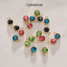 5pcs/10pcs Stainless Steel Plated Gold Colorful Rhinestones Decor Gemstone Charms Round Beads Birthstone Pendants For Diy Necklace/Bracelet/Key Chains Decoration Jewelry Findings Making