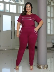 Plus Size Co-Ords - Burgundy - View 1