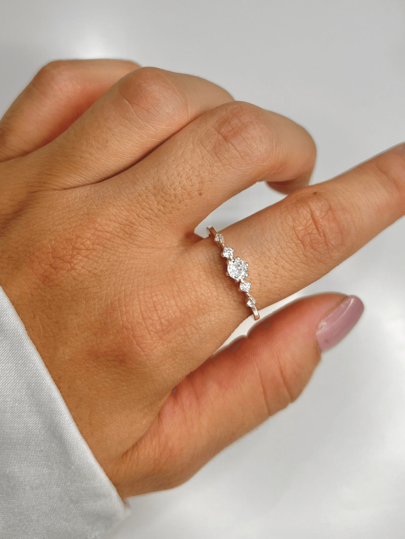 Anel Solitario Cristais Constelação Prata 925 Legitima