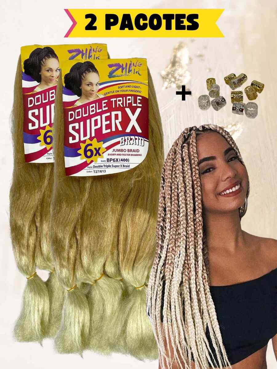 2 Cabelo Jumbo Super-X 400 Gramas sintético Crochêt Fio a fio para Trança Box Braids Original - Bronze - Visão 1