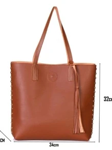 Women's Shoulder Bag, Perfect For College, Work, Everyday Use, And Outings; A Super Spacious And Timeless Drawstring Style. - 駝色 - 查看 3