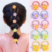 10pcs Small Flower Print 2cm Hair Elastic Bands - Multicolor - View 3