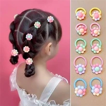 10pcs Colorful Small Flowers Design 2cm Threaded Hair Ties
