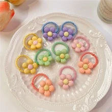 10pcs Small Flower Print 2cm Hair Elastic Bands - Multicolor - View 4
