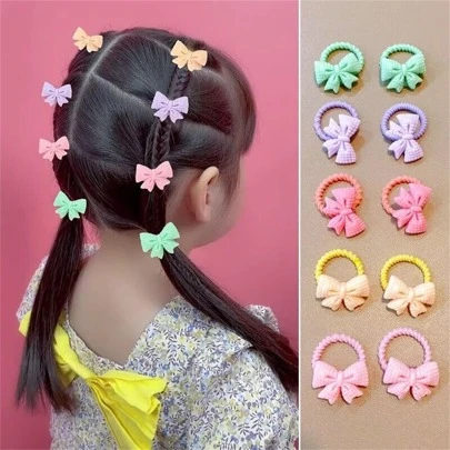 10pcs 2cm Elastic Hair Ties With Bow Design