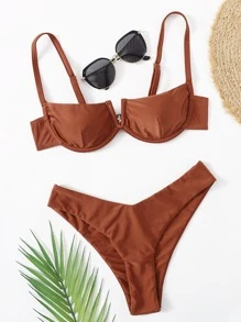New Arrival Women's Sexy & Fashionable Separate Bikini With Underwire Gathering Cups - Brown - View 1