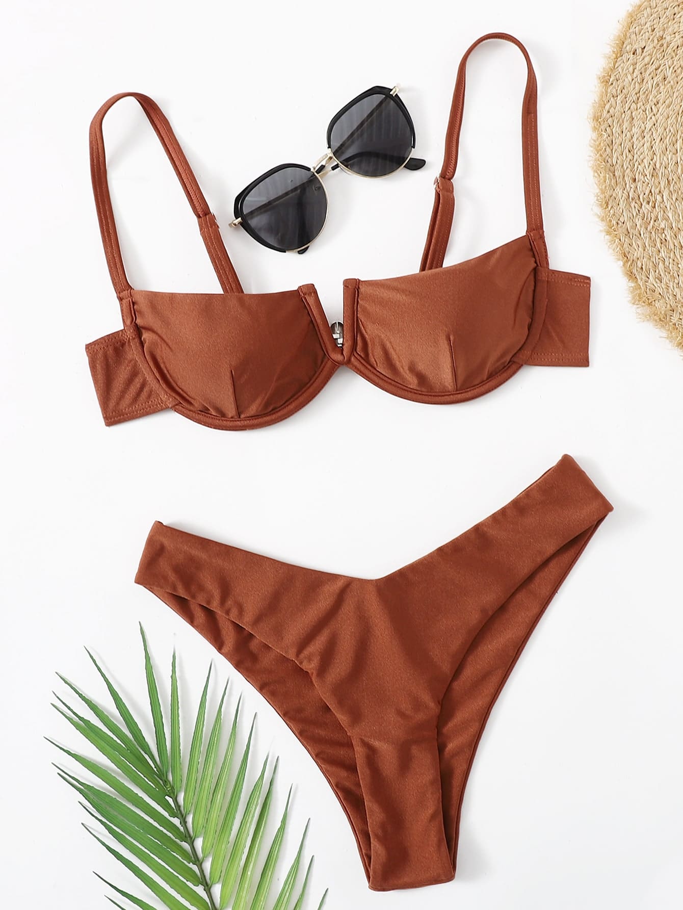 New Arrival Women's Sexy & Fashionable Separate Bikini With Underwire Gathering Cups - Brown - View 1