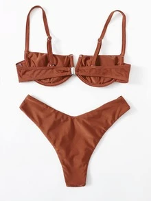 New Arrival Women's Sexy & Fashionable Separate Bikini With Underwire Gathering Cups - Brown - View 3