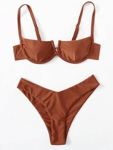 New Arrival Women's Sexy & Fashionable Separate Bikini With Underwire Gathering Cups - Brown - View 2