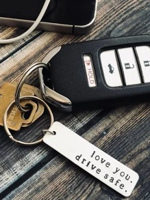 手工印章钥匙扣“爱你。安全驾驶。” - 情侣礼物 - 他和她的钥匙扣 - 安全驾驶钥匙扣 - 新司机 - 卡车司机钥匙扣情人节 - 銀色 - 查看 2