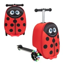 Costway 2-IN-1 Folding Ride on Suitcase Scooter with LED Wheels Brake System Kids toy Gifts - Red - View 1