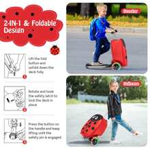 Costway 2-IN-1 Folding Ride on Suitcase Scooter with LED Wheels Brake System Kids toy Gifts - Red - View 5