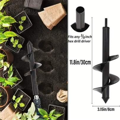 Heavy Duty Spiral Bulb Planter For Planting 1.6x8.7in & 3.15x11.8in In Large Garden, 3/8" Hex Drive Drill For Tulips, Iris, Raised Bed Plants And Digging Wild Plant Roots For Fruits & Veggies, Updated Spiral Design