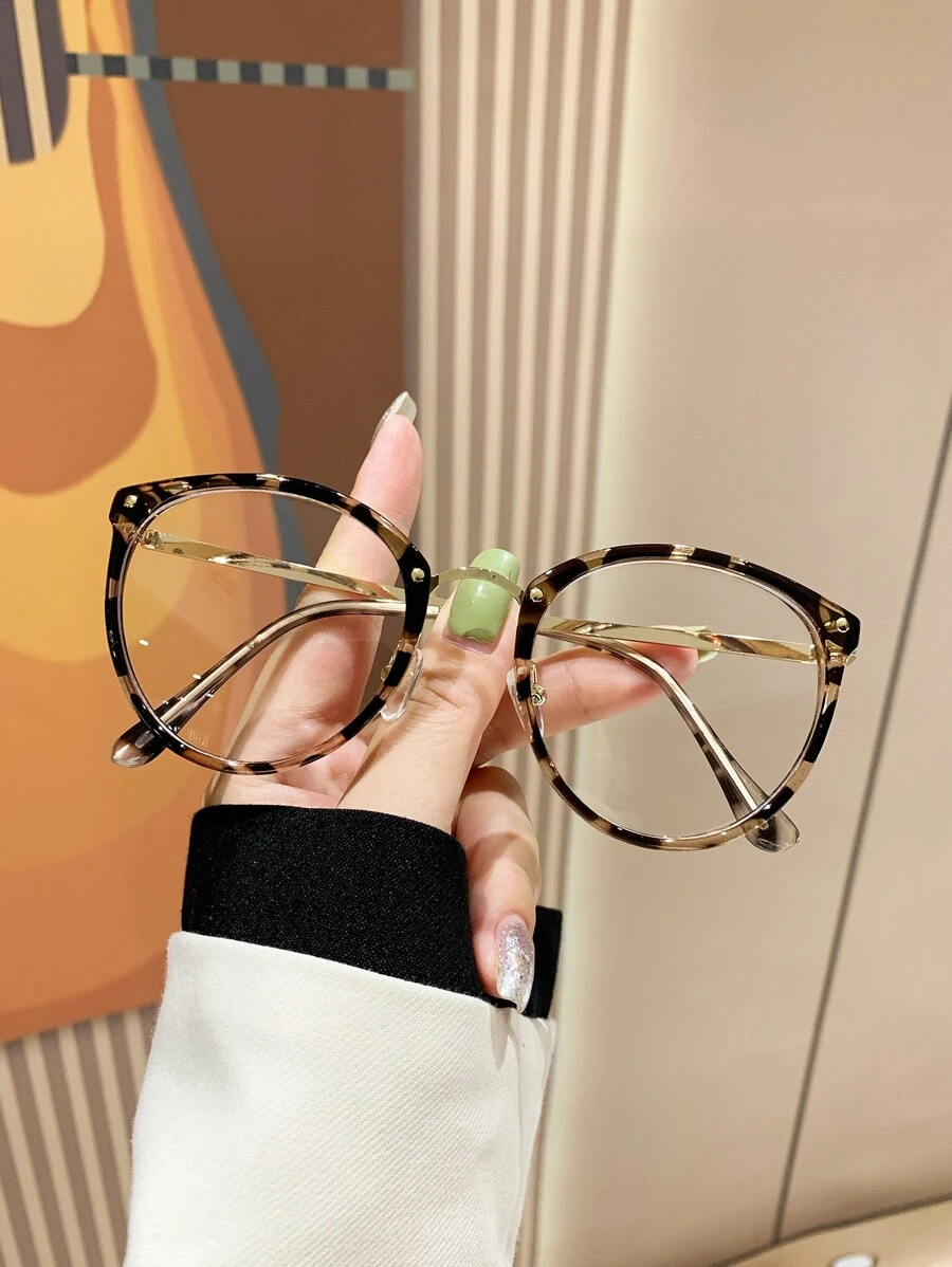 Unisex Round Metal Frame Glasses For Computer, Gaming, TV, Phone Use, Reduce Eye Fatigue, Light, Fashion Optical Clear Lens Eyeglasses - Clear - View 1