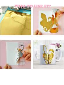 1roll HTVRONT Holographic Vinyl DIY Chrome Gold Permanent Vinyl Roll, Chrome Gold Metallic Adhesive Vinyl For Silhouette, Decals, Home Decor Stickers - Gold - View 4