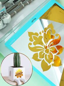 1roll HTVRONT Holographic Vinyl DIY Chrome Gold Permanent Vinyl Roll, Chrome Gold Metallic Adhesive Vinyl For Silhouette, Decals, Home Decor Stickers - Gold - View 2