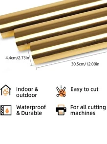 1roll HTVRONT Holographic Vinyl DIY Chrome Gold Permanent Vinyl Roll, Chrome Gold Metallic Adhesive Vinyl For Silhouette, Decals, Home Decor Stickers - Gold - View 5