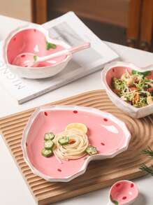 1pc Ceramic Bowl, Strawberry Pattern, Pink, Chinese Style Underglaze Color Fruit Salad Tableware, Birthday Gift (Spoon/Bowl/Plate Color & Pattern Random), (One Size, Pink Bowl And Spoon Set), Kitchen, Christmas Gift - Pink - View 3